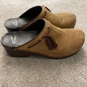 Dansko Suede slip on clogs with tassel